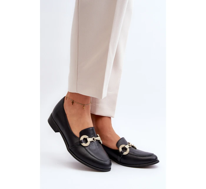 model 21646261 Dámské Mokasíny Kožené S Ozdobou Černé - Zazoo