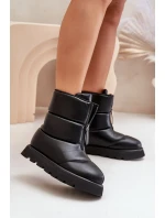 Śniegowce Na Platformie Z Zamkiem Eko Skórzane Czarne Resisia