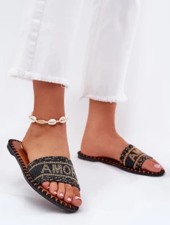 Klapki Damskie Na Płaskim Obcasie Ze Zdobieniem Czarne Dorfedi