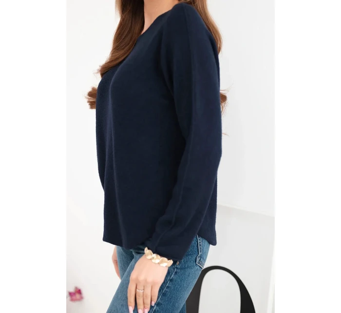 Dámský svetr z viskózy s dlouhým rukávem a kulatým výstřihem námořnická modrá