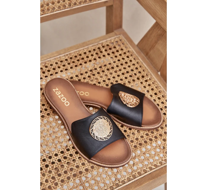 Kožené Pantofle S Dekorací Na Plochém Podpatku Zazoo model 21682278 Černé - Boto Kožené Pantofle S Dekorací Na Plochém Podpatku Zazoo model 21682278 Černé - Boto