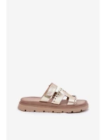 Klapki Damskie Z Naturalnej Skóry Na Platformie Zazoo 40440 Złote