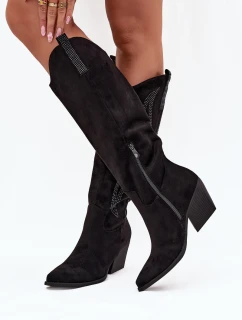 Dámské Boty S Dekorací Na Podpatku Černé model 21704704 - Boto
