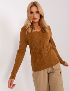 Svetlohnedý dámsky sveter s káblom pri krku