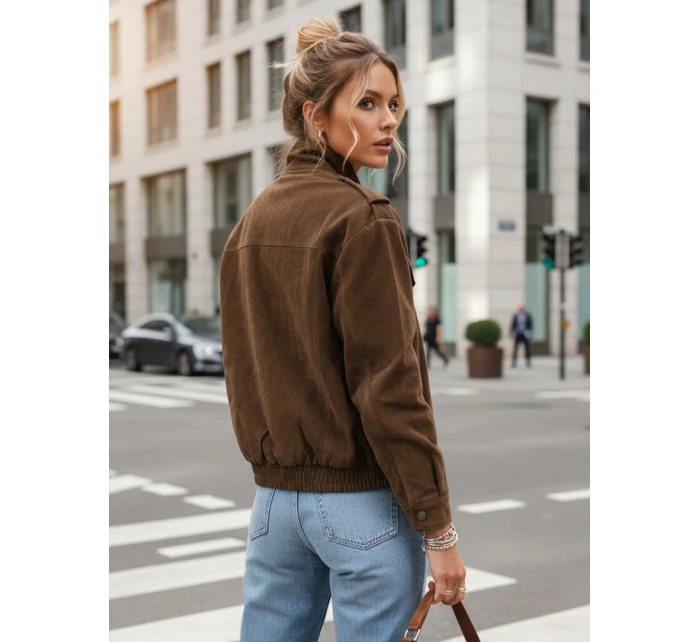 Dámska semišová bunda / bomber TY5578 Tmavo hnedá - Fashion Street