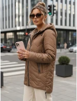Dámska prechodná prešívaná bunda s kapucňou hnedá FashionStreet TY5608
