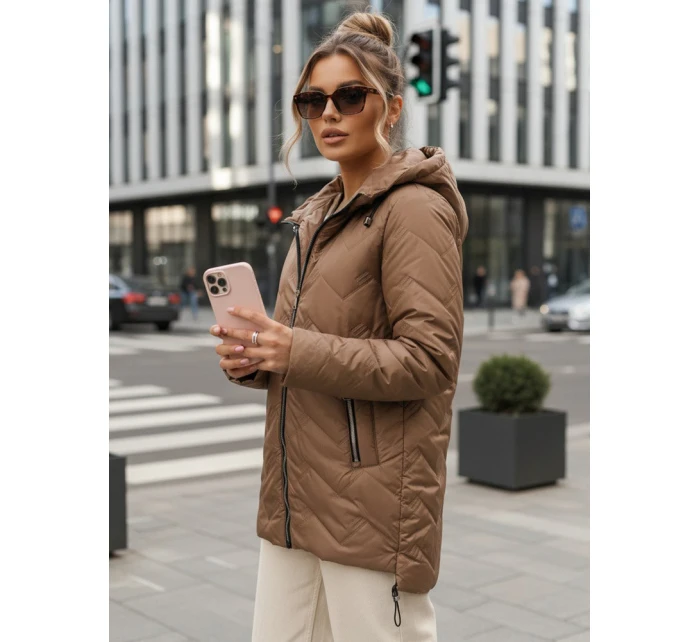 Dámska prechodná prešívaná bunda s kapucňou hnedá FashionStreet TY5608