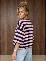 Dámský oversize svetr s pruhy v tmavě modré a růžové barvě FashionStreet MY2609 Dámský oversize svetr s pruhy v tmavě modré a růžové barvě FashionStreet MY2609
