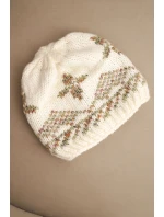 Dámska zimná čiapka z vlny a s farebným vzorom K478 ecru