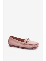 Dámské kožené mokasíny s ozdobou růžové model 21655767 - S.Barski