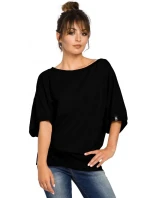 B048 Blúzka nadmernej veľkosti so zavinovacími detailmi - čierna