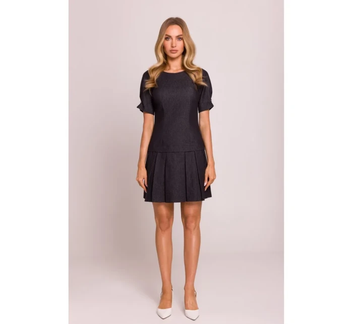 M842 Džínsové šaty so záhybmi - grafitové M842 Džínsové šaty so záhybmi - grafitové