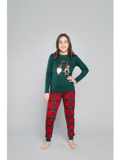 Santa pyžamo pre dievčatá, dlhý rukáv, dlhé nohavice - zelené/potlač
