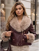 Kurtka damska zimowa skórzana z futerkiem bordowa model 22371781 - FashionStreet
