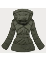 Dámska prechodná prešívaná bunda v khaki farbe s opaskom (23060-2)
