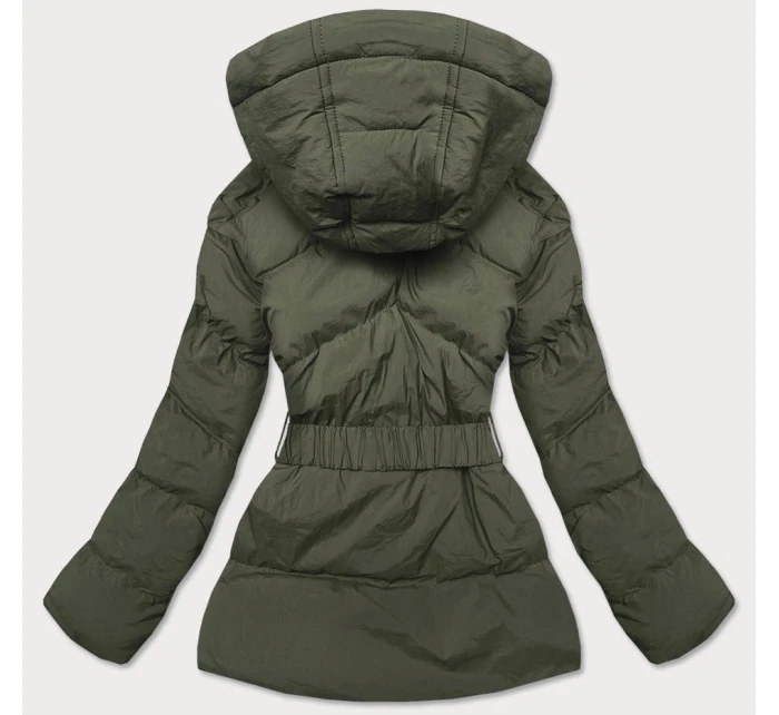 Dámska prechodná prešívaná bunda v khaki farbe s opaskom (23060-2)