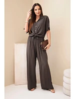 Dámský viskózový model 22185775 komplet se širokými kalhotami hnědý - K-Fashion Dámský viskózový model 22185775 komplet se širokými kalhotami hnědý - K-Fashion