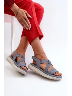Lekkie Damskie Wygodne Sandały Na Rzep Niebieskie Ceclea