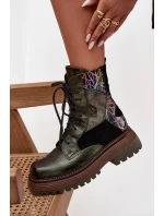 Skórzane Botki  Damskie Na Platformie Maciejka 07104-09 Ciemnozielone