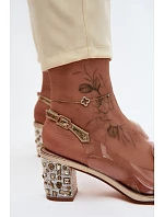 Průhledné sandály na podpatku s krystaly síťová růže D&A MR61-9011 zlaté