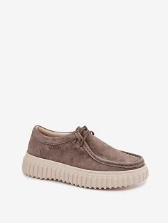 Kožené Semišové Dámské Polobotky na Podpatku Taupe model 22182372 - Boto