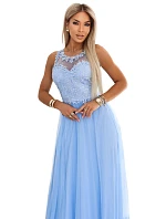 672-1 Romantické svadobné maxi šaty s vyšívanou čipkou a tylom - modré 672-1 Romantické svadobné maxi šaty s vyšívanou čipkou a tylom - modré