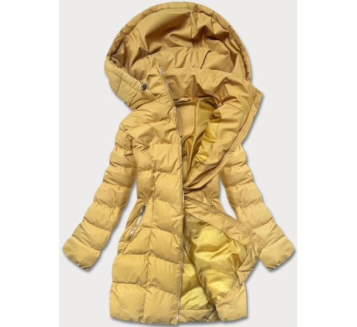 Žltá dámska zimná bunda s kapucňou (5M750-254)