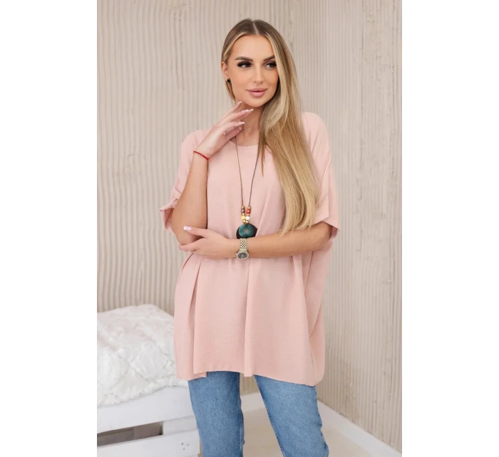 Blúzka nadrozmernej veľkosti s príveskom tmavo púdrovo ružovej farby Blúzka nadrozmernej veľkosti s príveskom tmavo púdrovo ružovej farby