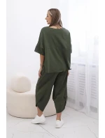 Bavlněný komplet halenka + kalhoty světlá khaki