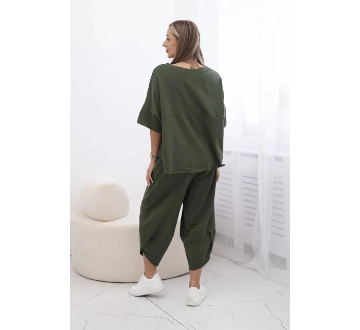 Bavlněný komplet halenka + kalhoty světlá khaki