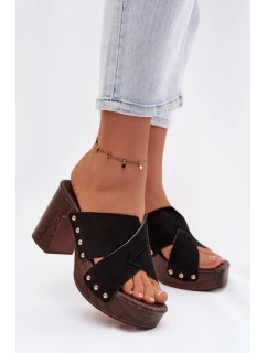 Dámské sandály na podpatku se zlatými přezkami Černé Nerelle