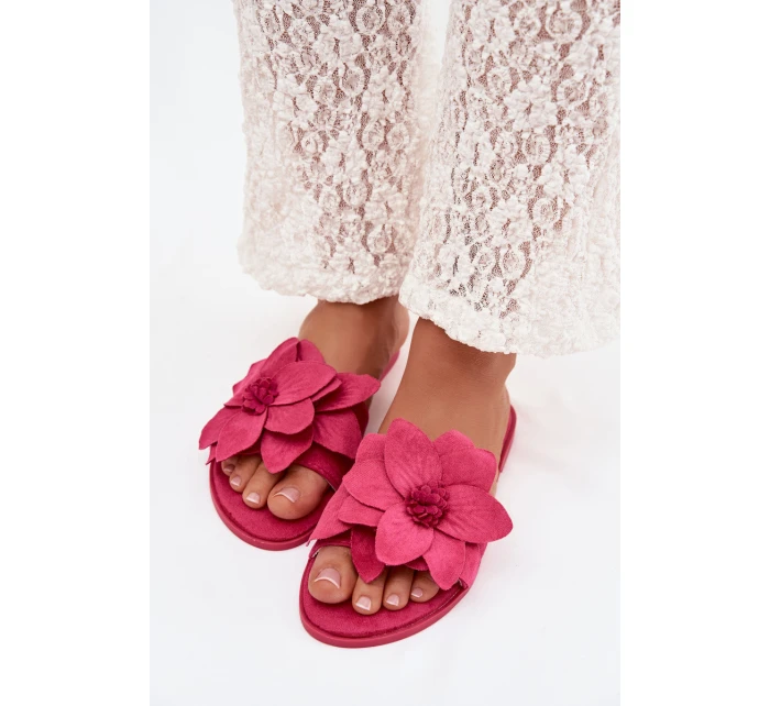 Dámské ploché nazouváky s ozdobnými květinami Fuksie Elzoria