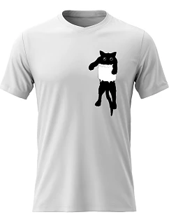 Dámské bavlněné tričko s potiskem - KOČKA V KAPSE - bílé