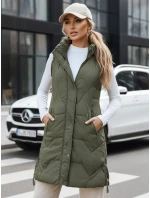 Dámská dlouhá prošívaná zelená vesta Dstreet model 21993347 - FashionStreet