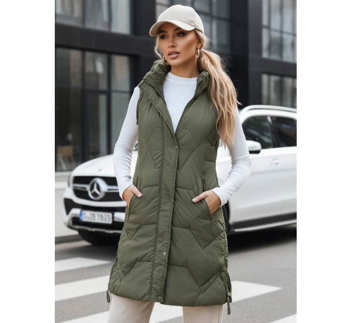 Dámská dlouhá prošívaná zelená vesta Dstreet model 21993347 - FashionStreet