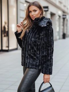 Dámska kožušinová bunda s kapucňou čierna FashionStreet TY5276z