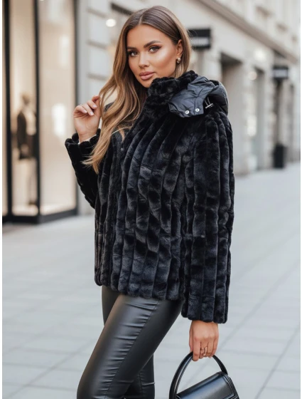 Dámská kožešinová bunda s kapucí černá Dstreet model 21995152 - FashionStreet