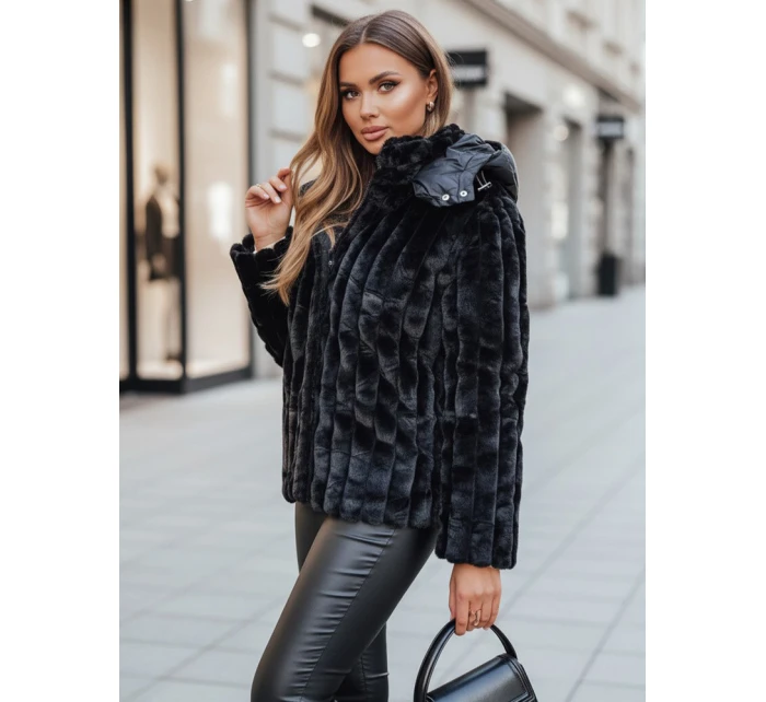 Dámská kožešinová bunda s kapucí černá Dstreet model 21995152 - FashionStreet