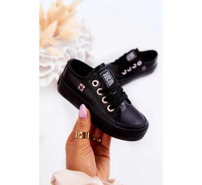 Dziecięce Skórzane Trampki BIG STAR JJ374311 Czarne Dziecięce Skórzane Trampki BIG STAR JJ374311 Czarne