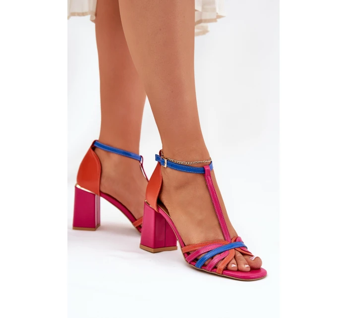 Skórzane Sandały Na Słupku Laura Messi 2879 Multikolor