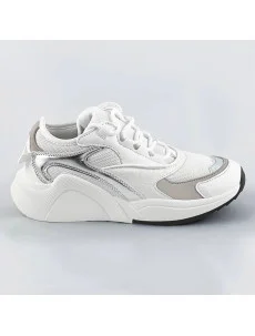 Biele šnurovacie sneakersy s farebnými vsadkami (6346)