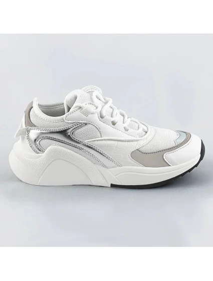 Biele šnurovacie sneakersy s farebnými vsadkami (6346)