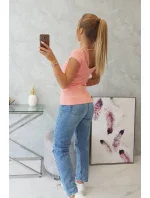 Blúzka s čipkovým výstrihom marhuľová Blúzka s čipkovým výstrihom marhuľová