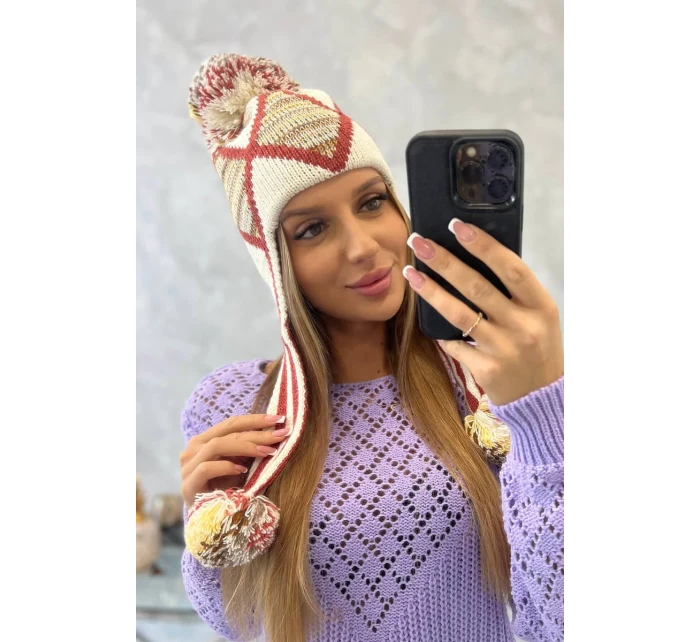 Dámska klapka na uši Eunika K322 ecru+red