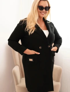 Dámsky elegantný kabát s golierom a veľkými vreckami čiernej farby