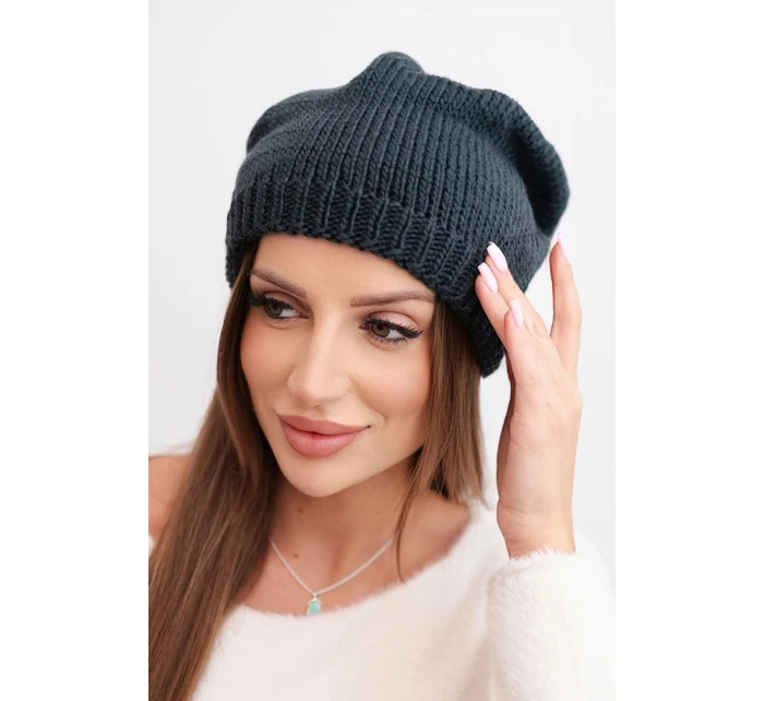 Dámska zimná čiapka s ušami a rebrovaným vzorom K440 graphite Dámska zimná čiapka s ušami a rebrovaným vzorom K440 graphite