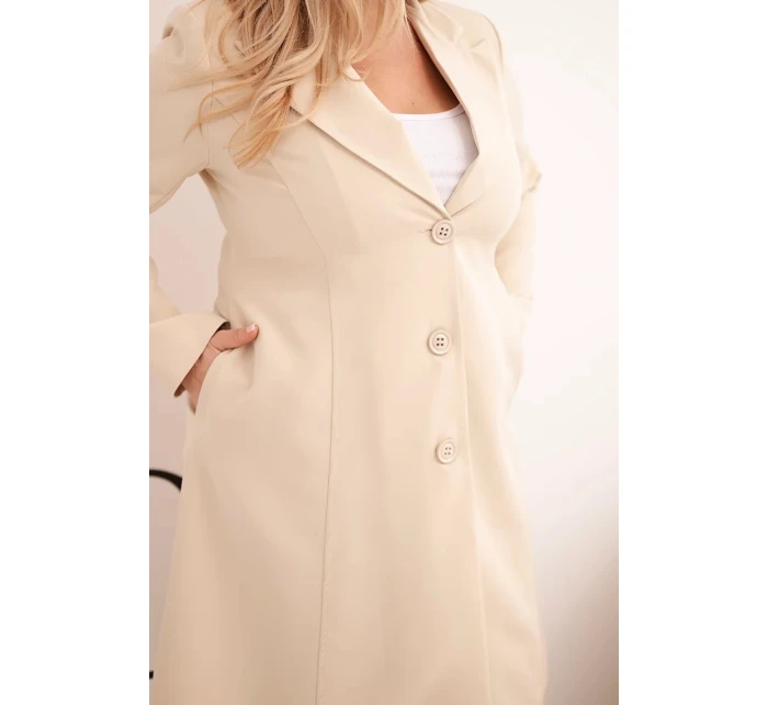 Klasický dámský kabát Plus Size s knoflíky a límcem béžový Klasický dámský kabát Plus Size s knoflíky a límcem béžový