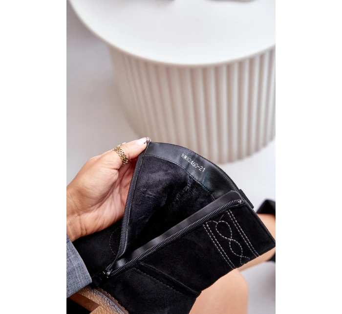 Ocieplane Botki Damskie Na Obcasie Słupku Czarne Vailia