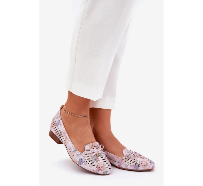 Ażurowe Baleriny Z Kokardką W Kwiaty Eko Zamszowe Multikolor Amepitrea