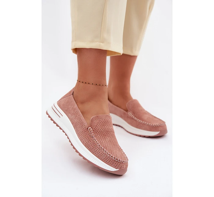 Růžové dámské semišové mokasiny Pevina